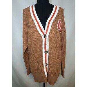 AERIE Oversized Varsity Letterman Boyfriend‎ Button Up Cardigan Orange XS NWT